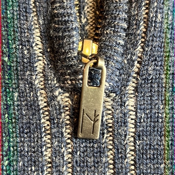 Neve quarter zip Mens Blue and White Size medium 100% Murano wool Sweater - Picture 7 of 12